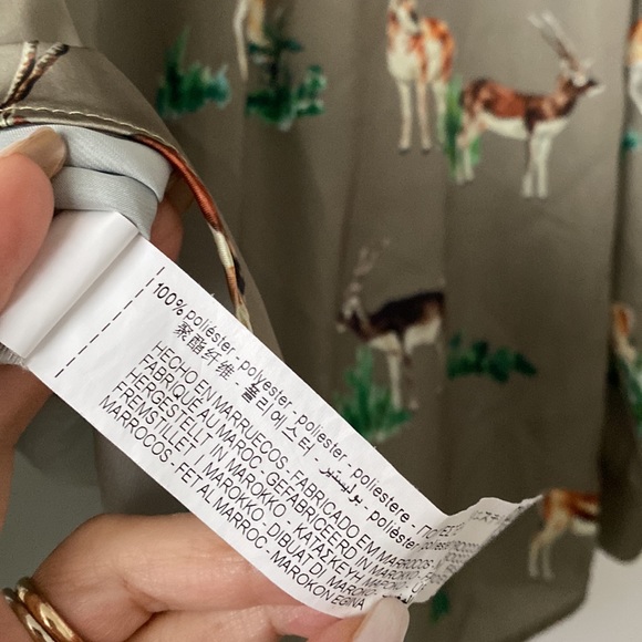 Zara Green Deer Satin Shirt Anthropologie Free People J Crew Bloggers Fave NWT M - Picture 10 of 16